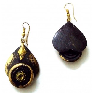Handmade Painted Wooden Wood Earrings Jhumki Ethnic Chic Boho Drop Long EA307